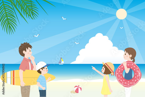 海水浴 家族のイラスト