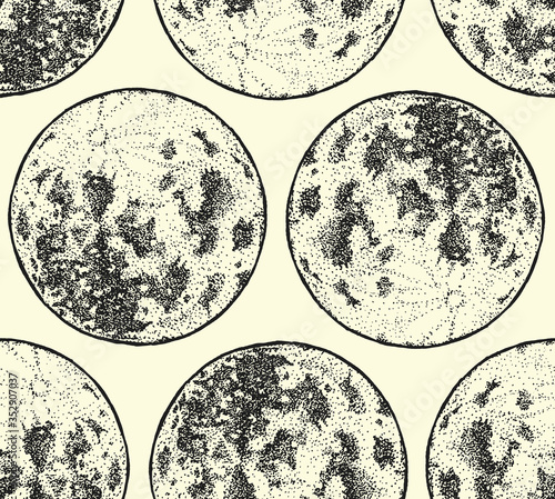 Seamless texture with Moon. Repeating background with Moon. A great background for your design. Moon in a night sky.