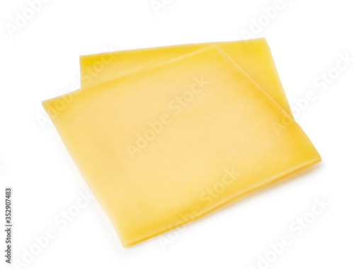 Two cheese slices isolated on white background