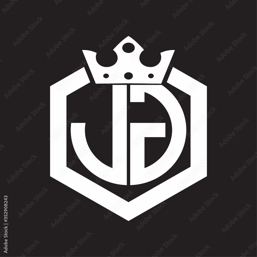 JG Logo monogram rounded by hexagon shape with crown design template ...