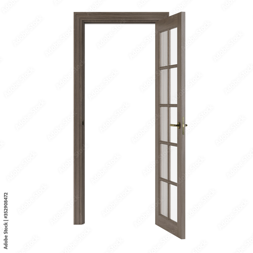 Wooden door isolated on white background. 3D rendering. Wooden door isolated on white background. 3D rendering.