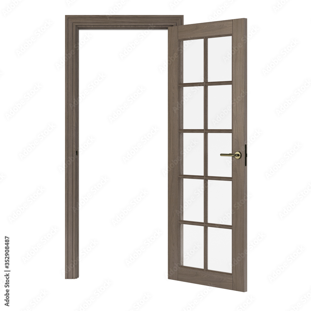 Wooden door isolated on white background. 3D rendering. Wooden door isolated on white background. 3D rendering.
