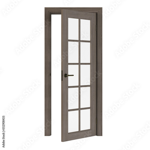 Wooden door isolated on white background. 3D rendering.