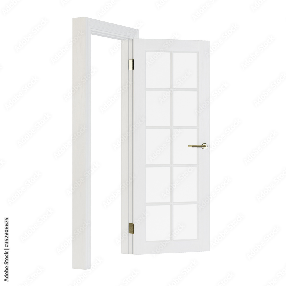 Wooden door isolated on white background. 3D rendering. Wooden door isolated on white background. 3D rendering.