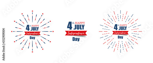 4th July Independence Day. Happy Independence Day of United States of America calligraphy background. Set of banner Independence Day with firework. Vector illustration