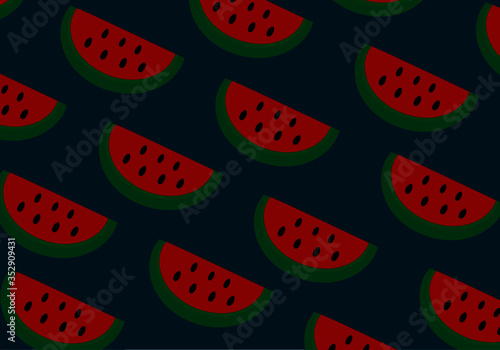Vector watermelon pattern on drak blue background.