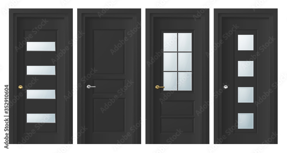 Realistic 3D home and office entry doors. Vector doors design icon set isolated on white background Realistic 3D home and office entry doors. Vector doors design icon set isolated on white background