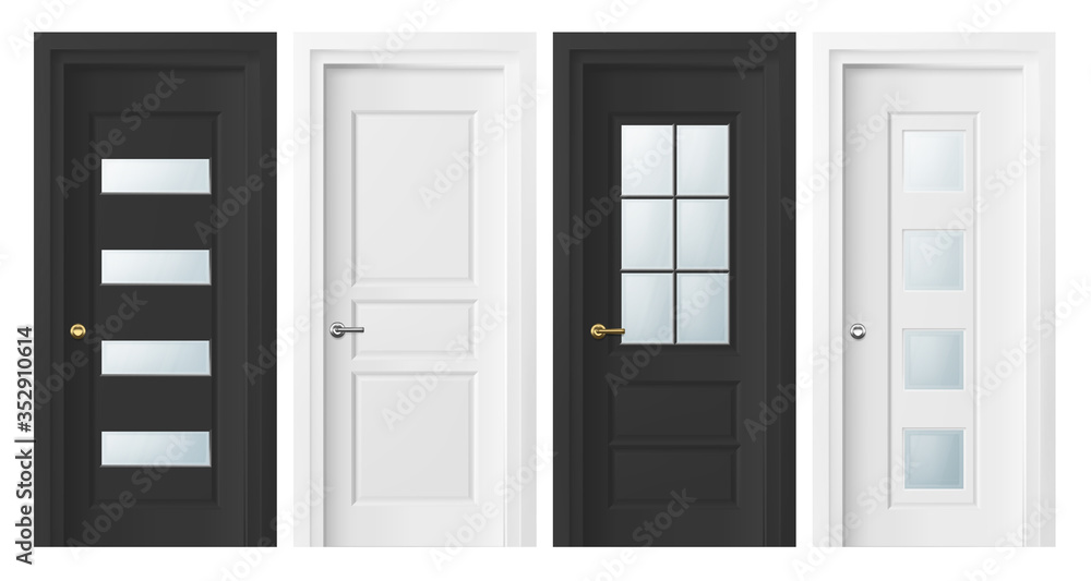 Realistic 3D home and office entry doors. Vector doors design icon set isolated on white background Realistic 3D home and office entry doors. Vector doors design icon set isolated on white background