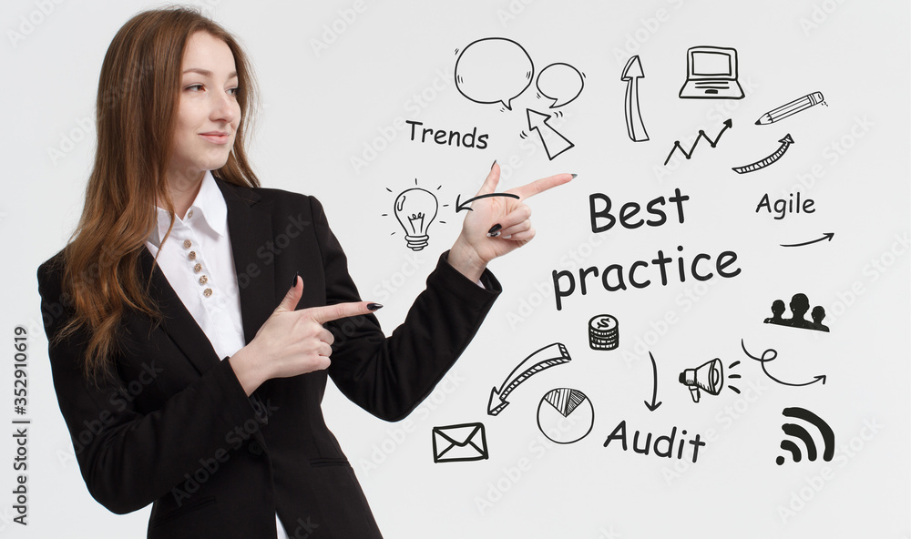 Business, technology, internet and network concept. Young businessman thinks over ideas to become successful: Best practice Business, technology, internet and network concept. Young businessman thinks over ideas to become successful: Best practice