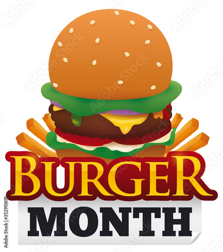 Delicious Hamburger with Fries ready to Celebrate Burger Month  Vector Illustration