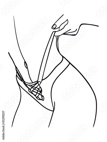Black line silhouettes of female body in underwear. - Vector illustration