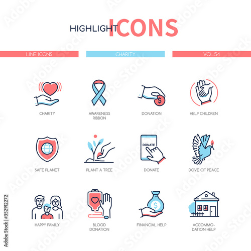 Charity concept - line design style icons set