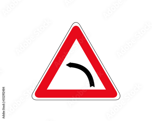 Vector red triangle traffic sign left turn. Vector illustration