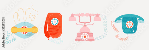 Wallpaper Mural Old style vintage telephones with a wire. Retro phone vector set. Elegant feminine and masculine old phone isolated illustrations. Trendy clip art vector design for web and print. Torontodigital.ca