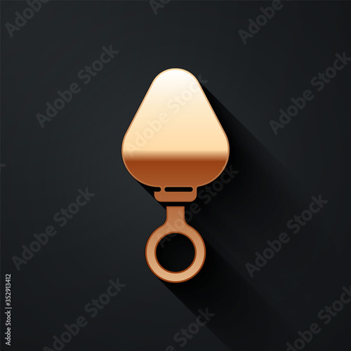 Gold Anal plug icon isolated on black background. Butt plug sign. Fetish accessory. Sex toy for men and woman. Long shadow style. Vector.