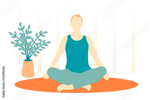 Yoga meditation lotus illustration, stay home. Mediation while quarantine. Transparent background. 