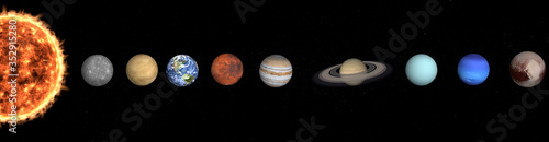 Solar system planets in outer space. Mercury, Venus, Earth, Mars, Jupiter, Saturn, Uranus, Neptune, Pluto. Planetary system concept. Elements of this image were furnished by NASA.