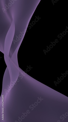 Abstract purple wave. Raster air background. Bright gray ribbon on dark background. Gray scarf. Abstract gray smoke. 3D illustration