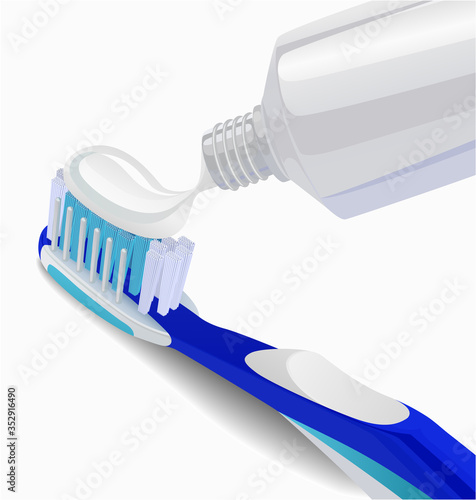 Realistic vector illustration of toothbrush and toothpaste Isolated on white background. Squeezing toothpaste onto toothbrush.