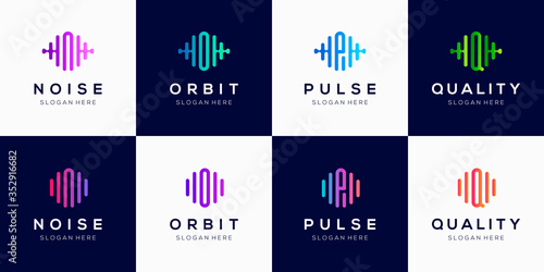 Monogram creative logo design template with pulse element.