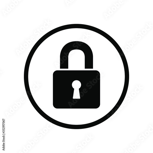 Black round single locked icon, simple safe blocked chain keeper flat design vector pictogram vector for app ads logotype web website button ui ux interface elements isolated on white background