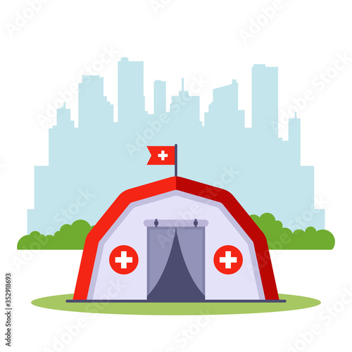 medical tent for emergency needs of citizens. assistance in case of a non-sound situation. flat vector illustration.