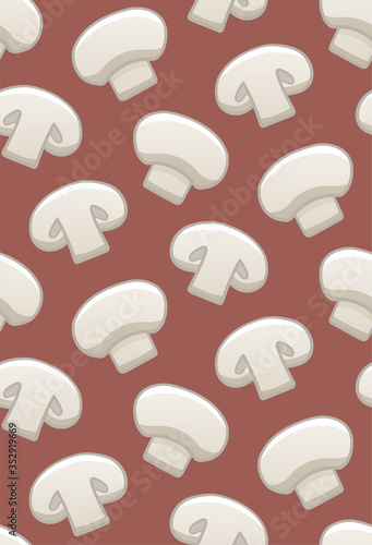 Champignon seamless pattern on red background. Print for textile, decor, site.