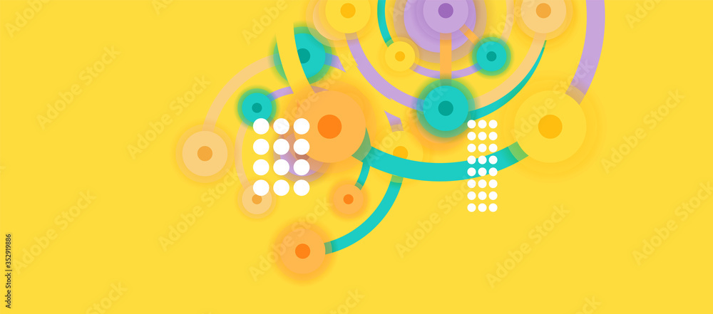 Flat style geometric abstract background, round dots or circle connections on color background. Technology network concept. Flat style geometric abstract background, round dots or circle connections on color background. Technology network concept.