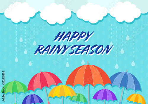 梅雨のイメージイラスト。傘と雨。