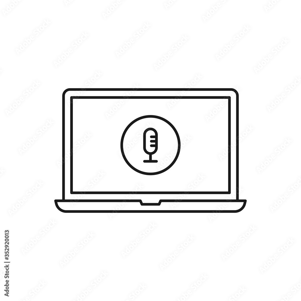 Laptop with microphone icon. Vector Illustration Laptop with microphone icon. Vector Illustration