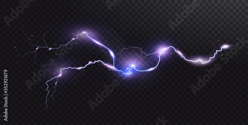 Vector realistic lightning. Thunderstorm and lightning. Magic electricity lighting effects. Realistic design element.
