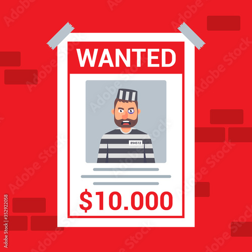 A wanted criminal is wanted. reward for the capture of a bandit. flat vector illustration.