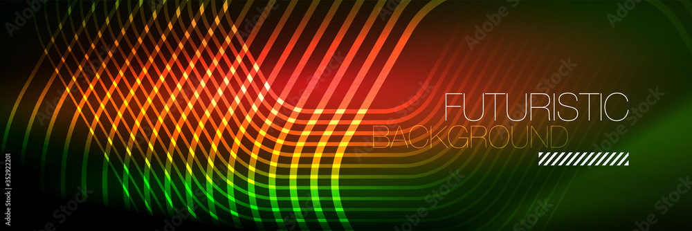 Shiny neon lines, stripes and waves, technology abstract background. Trendy abstract layout template for business or technology presentation, internet poster or web brochure cover, wallpaper Shiny neon lines, stripes and waves, technology abstract background. Trendy abstract layout template for business or technology presentation, internet poster or web brochure cover, wallpaper