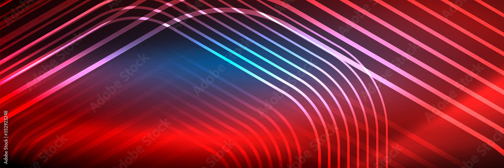 Shiny neon lines, stripes and waves, technology abstract background. Trendy abstract layout template for business or technology presentation, internet poster or web brochure cover, wallpaper Shiny neon lines, stripes and waves, technology abstract background. Trendy abstract layout template for business or technology presentation, internet poster or web brochure cover, wallpaper