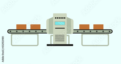 Conveyor assembly line in outline style. Automatic production line concept. Industrial mass production conveyor. Vector illustration