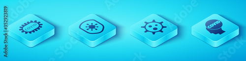 Set Isometric Corona virus covid-19, Shield protecting from virus, Corona virus covid-19 and Virus icon. Vector.