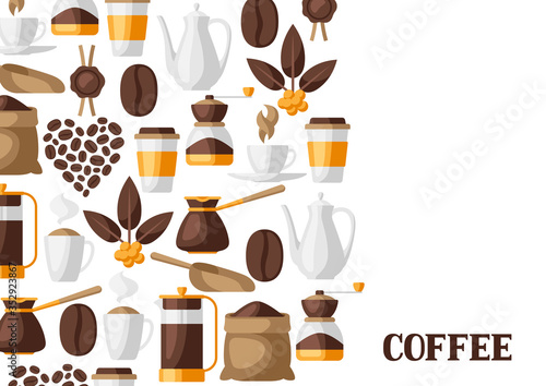 Background with coffee icons. Food illustration of beverage items.