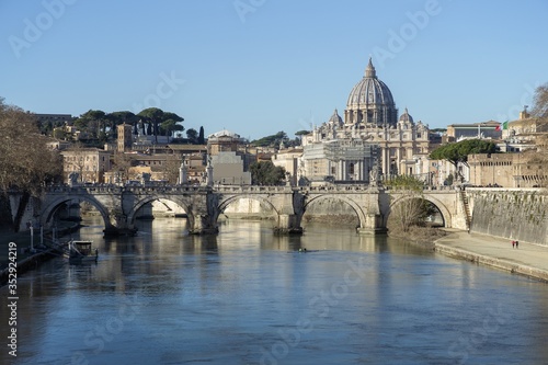 View to St. Peter cathedral of Vatican from the Umberto I bridge  Rome  Italy