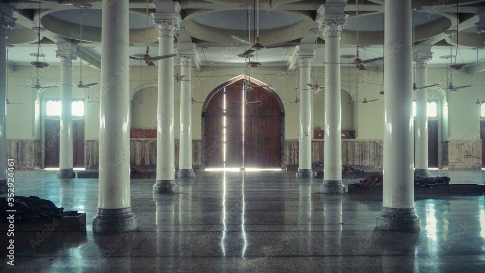 The inside view of a white mosque