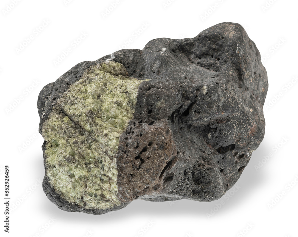 .Olivine mineral on white background .Olivine mineral on white background