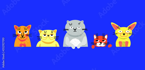 Foto Bright illustration with cats lined up in a horizontal line