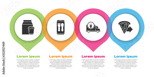 Set Online ordering and delivery, Online ordering and delivery, Fast delivery by car and Online ordering pizza delivery. Business infographic template. Vector.