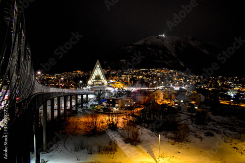 Iconic arctic cathedral in the snowy Tromso  Norway