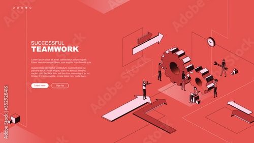 Trendy flat illustration. Successful teamwork page concept. Office workers planing business mechanism, analyze business strategy and exchange ideas.Template for your design works. Vector graphics.