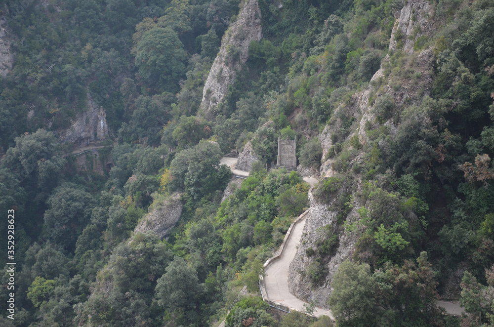 spain, environment, forest, journey, path, sacred, holy, catholicism, spirituality, religious, christian, aerial, monastery, adventure, catalonia, montserrat, geology, cliff, angel, barcelona, beautif