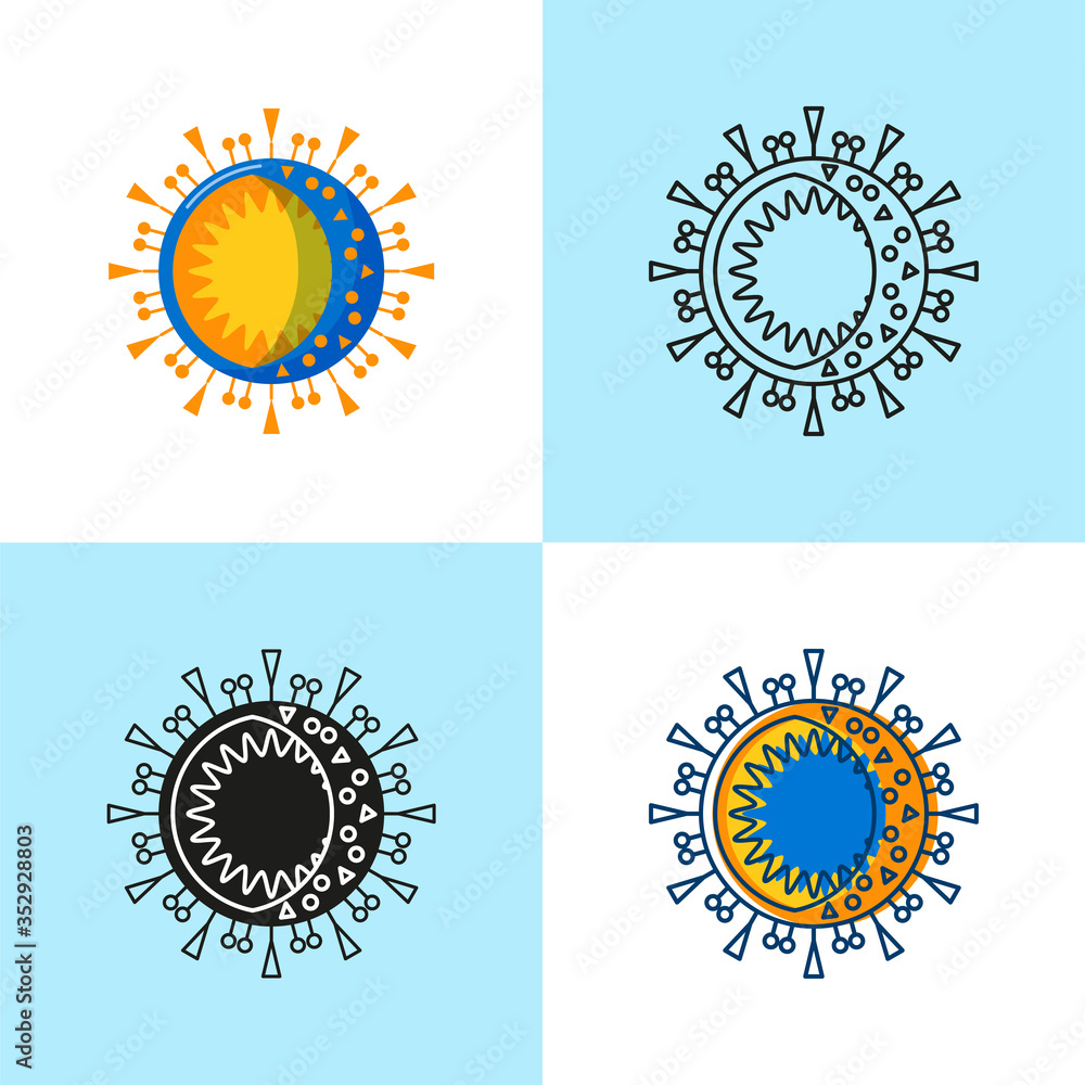 Fototapeta premium Coronavirus cell icon set in flat and line style