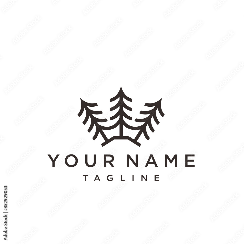 Tree Of The Root  logo illustration. Abstract monochrome tree. 
Template for creating logos.