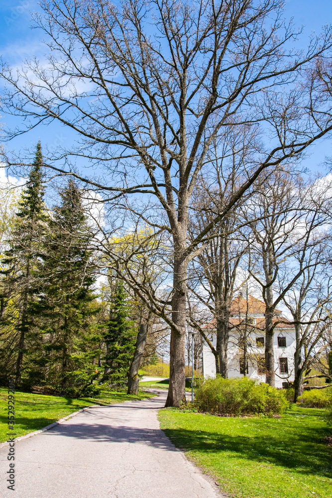 View of Traskanda Manor (Aurora Park) in spring, Espoo, Finland
