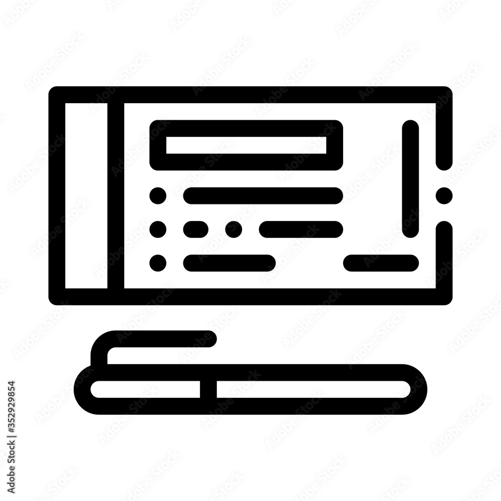 to fill out check with pen icon vector. to fill out check with pen sign. isolated contour symbol illustration