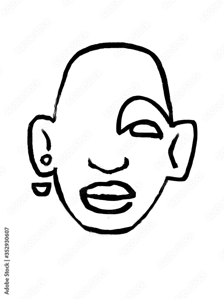 Minimalistic line art drawing of female face on the white isolated background. Abstract trendy clip art element.